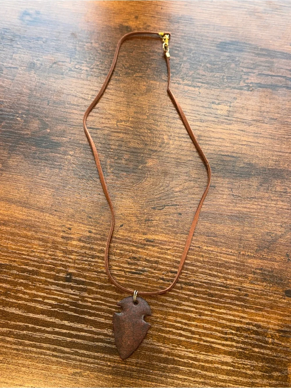 Brown Arrowhead Pendant on Suede Cord Necklace